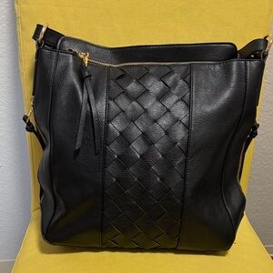 Urban Expressions Black Leather Woven Shoulder Bag